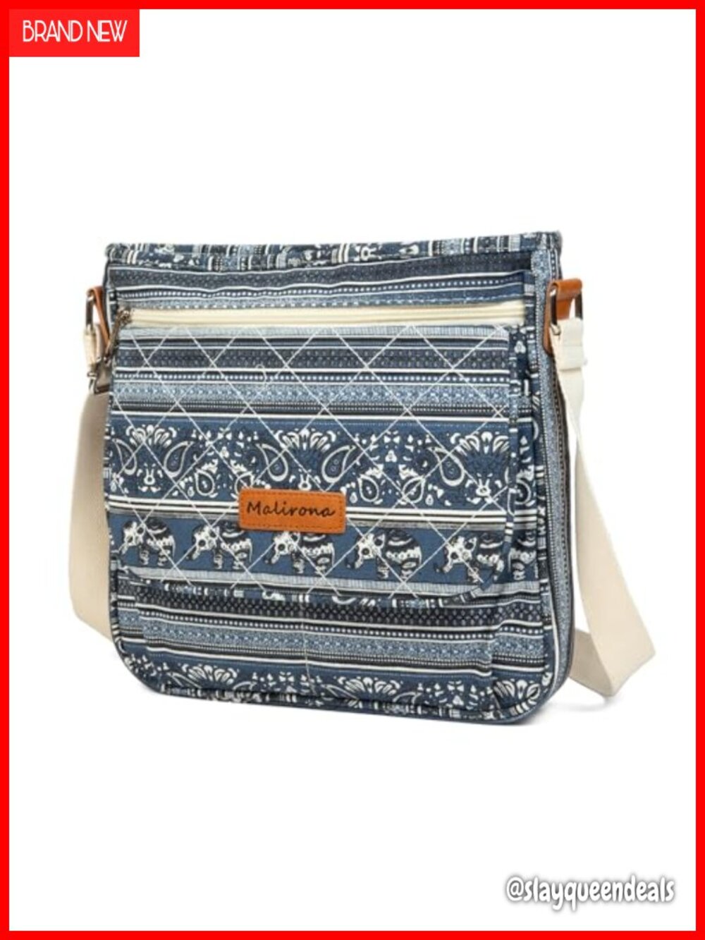 Floral Canvas Crossbody Bag Messenger Handbag Multi Pocket Travel Satchel Purse